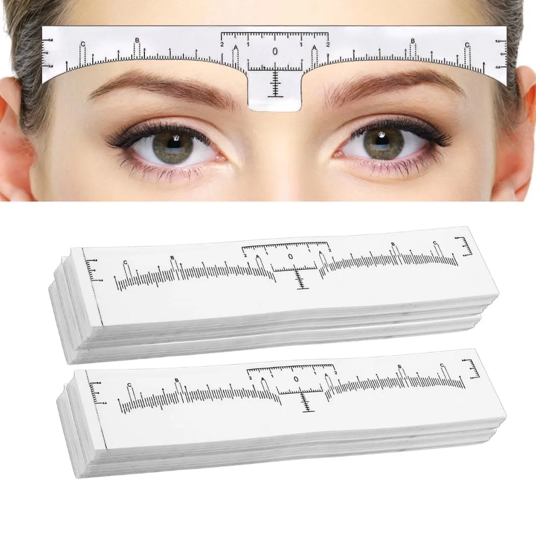 100Pcs Eyebrow Ruler Sticker Disposable Eyebrow Mapping Ruler Sticker for Microblading Permanent Makeup Henna, Brow Stencil Adhesive Measuring Shaper Tool LEES A.M.