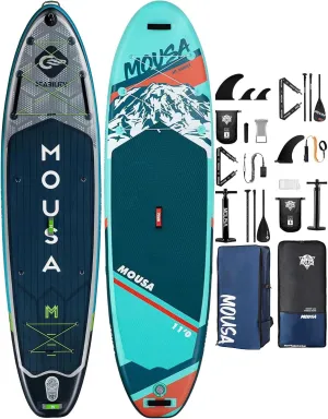 11'6''/11'34" Extra Wide Inflatable Stand Up Paddle Board, Stable Long SUP for 2 People/Family, Shoulder Strap, 5 Handles, 100L Backpack, All-Round Sup Board, 3 Removeable Fin