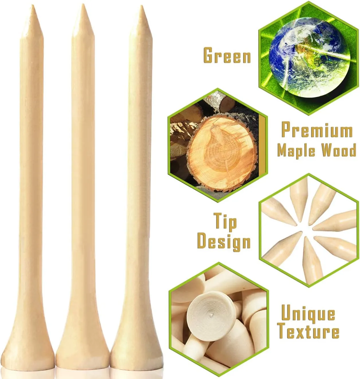 250/130/100 Pack of 2-3/4 or 3-1/4 Inches Professional Bamboo Golf Tees - Stronger Than Wooden Golf Tees Biodegradable & Less Friction