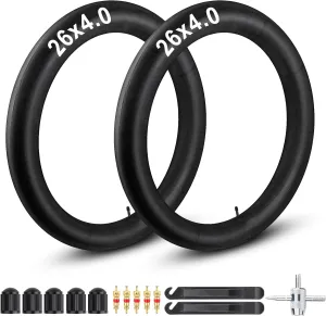 26x4.0 Inner Tube Fat Bike Tube for Mountain Bikes 2 Pack Butyl Rubber with Tire Lever,Valve Core,Remover Tool,Tire Stem Valve Caps Bicycle Inner Tube