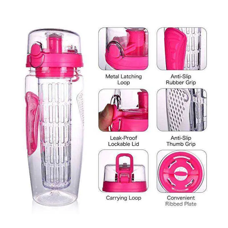 32oz 1000ml New Fruit Infuser Juice Shaker Sports Lemon Water Bottle