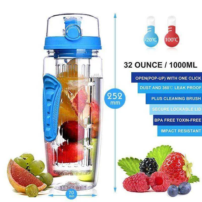 32oz 1000ml New Fruit Infuser Juice Shaker Sports Lemon Water Bottle