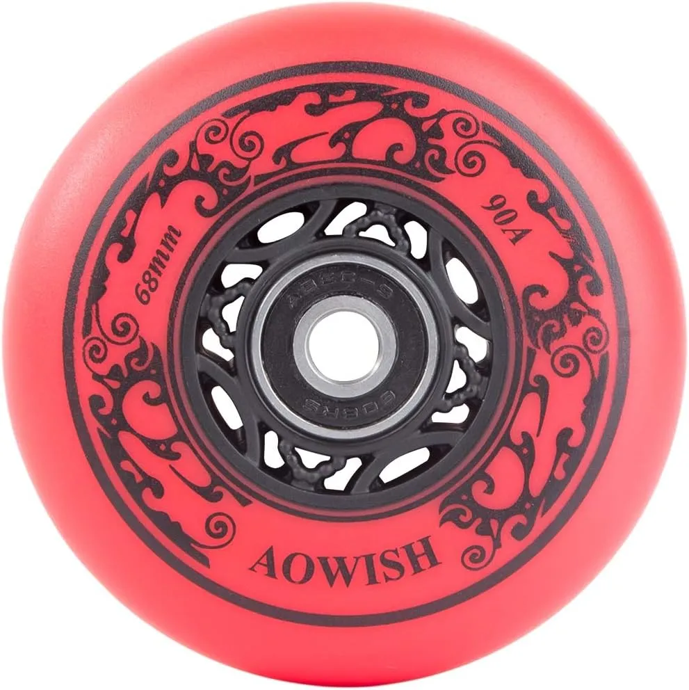 68mm 90a Ripster Wheels w/Bearings ABEC-9 for Mini Ripstik, Ripstick Mini, 2-Wheeled Caster Board, Carving Casterboard, Wave Board, Rolling Luggage (Set of 2) (Red)