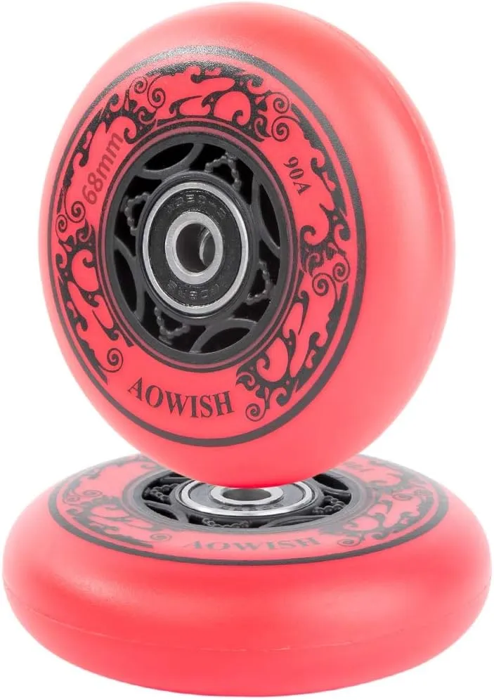 68mm 90a Ripster Wheels w/Bearings ABEC-9 for Mini Ripstik, Ripstick Mini, 2-Wheeled Caster Board, Carving Casterboard, Wave Board, Rolling Luggage (Set of 2) (Red)