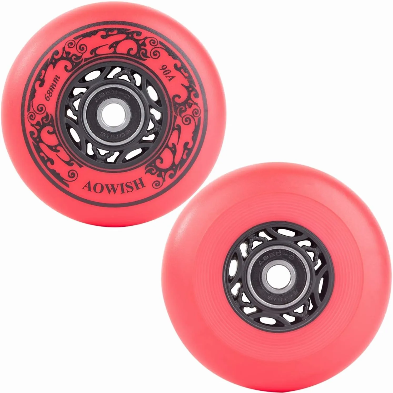 68mm 90a Ripster Wheels w/Bearings ABEC-9 for Mini Ripstik, Ripstick Mini, 2-Wheeled Caster Board, Carving Casterboard, Wave Board, Rolling Luggage (Set of 2) (Red)