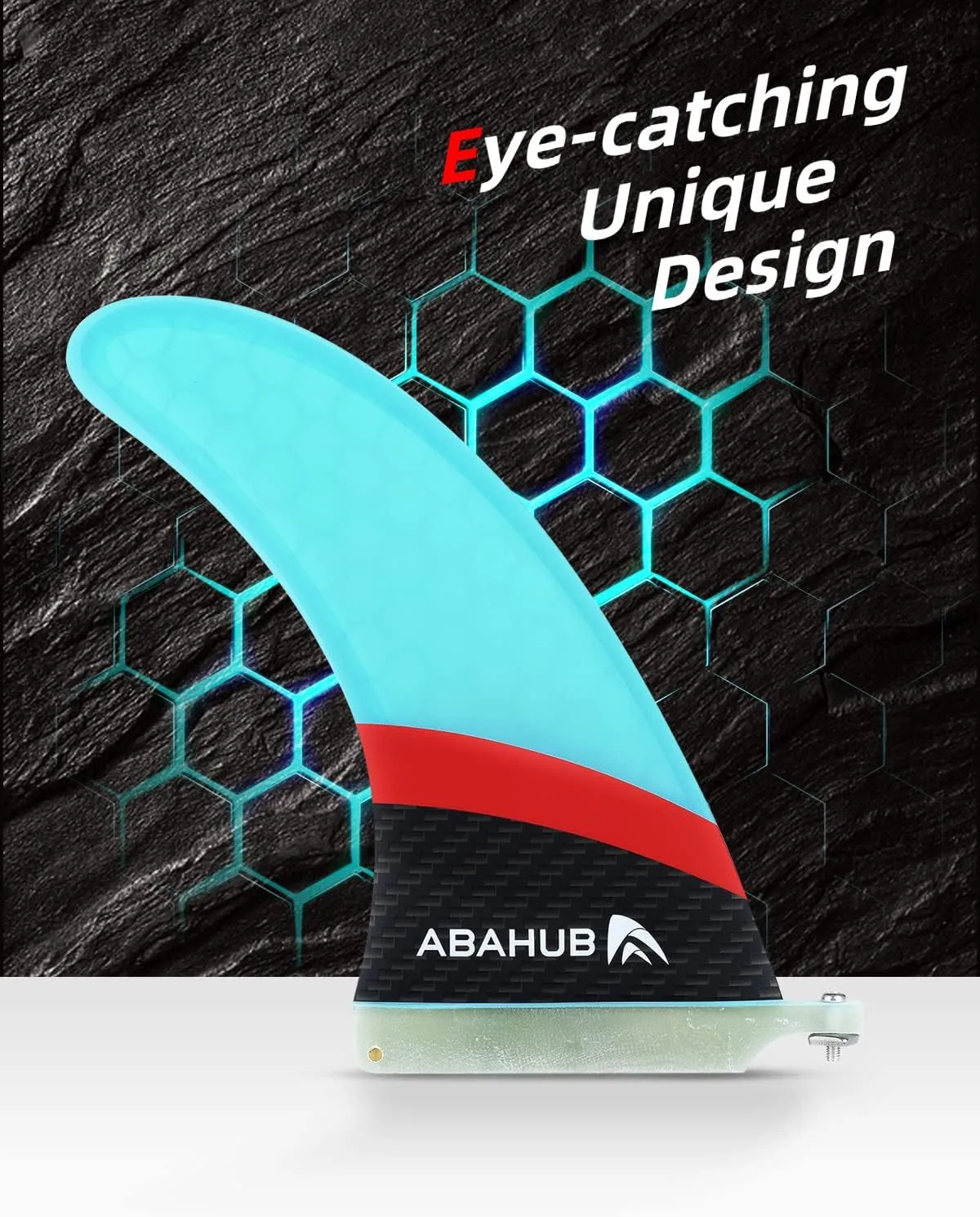 Abahub 9'' SUP Single Center Fin, No Tool Fin Screw, Fiberglass Reinforeced 9 inch SUP Replacement Fins for Surfboard, Stand-up Paddle Board, Longboard, Black/Blue/White