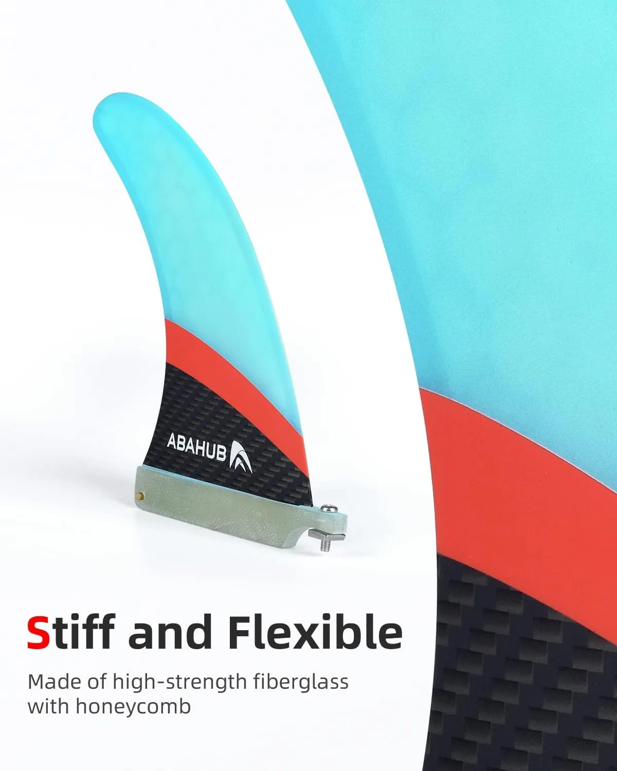 Abahub 9'' SUP Single Center Fin, No Tool Fin Screw, Fiberglass Reinforeced 9 inch SUP Replacement Fins for Surfboard, Stand-up Paddle Board, Longboard, Black/Blue/White