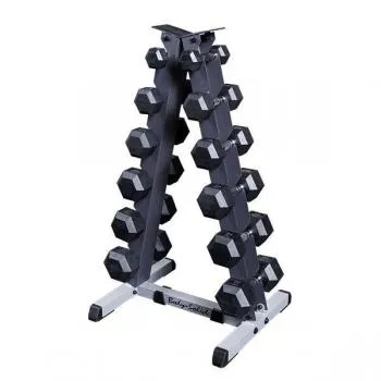 Body Solid 5-30lb Rubber Hex Dumbbell Package with Rack