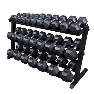Body-Solid Rubber Hex Dumbbell 5-70lb Package