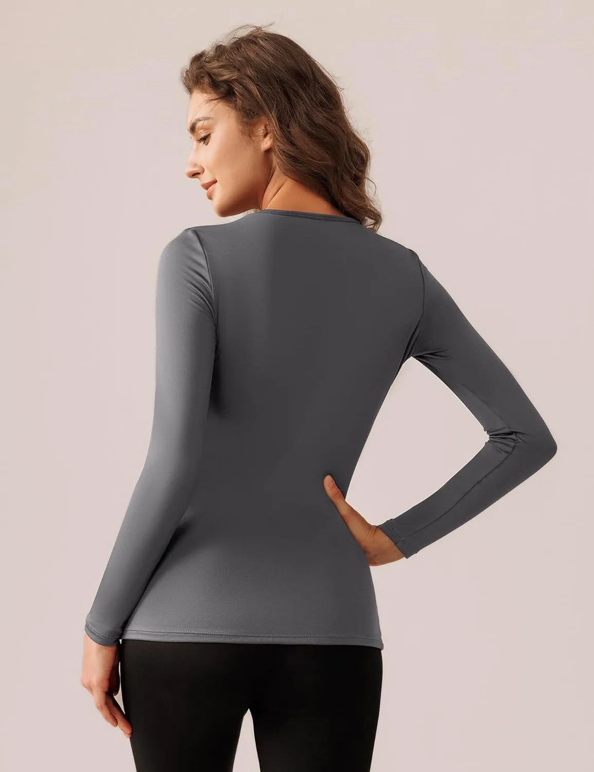 Bonneuitbebe Women's 2 Pack Long Sleeve Thermal Shirts Soft Crewneck Undershirt Tops Lightweight Base Layer Cold Weather