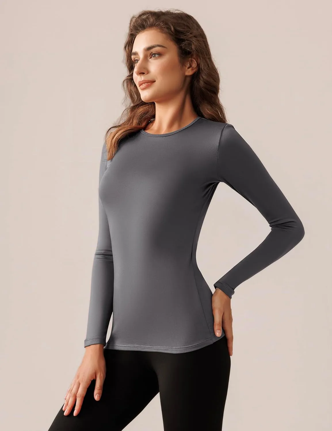 Bonneuitbebe Women's 2 Pack Long Sleeve Thermal Shirts Soft Crewneck Undershirt Tops Lightweight Base Layer Cold Weather