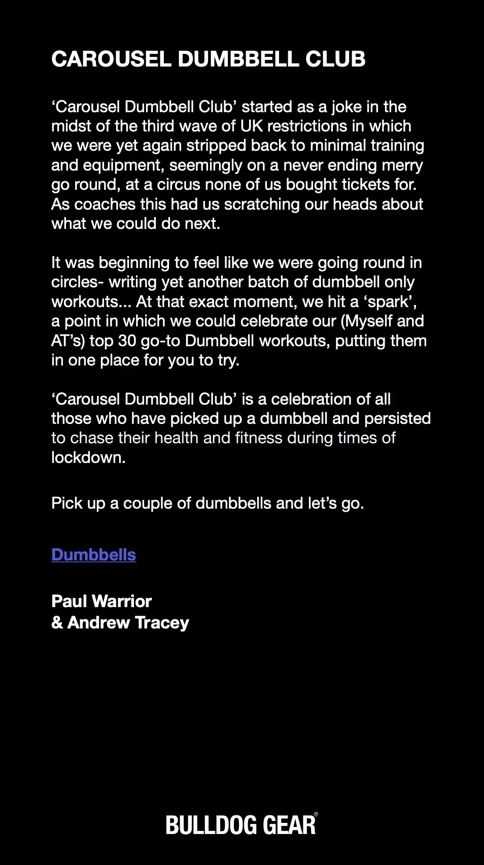 Carousel Dumbbell Club - Paul Warrior x Andrew Tracey