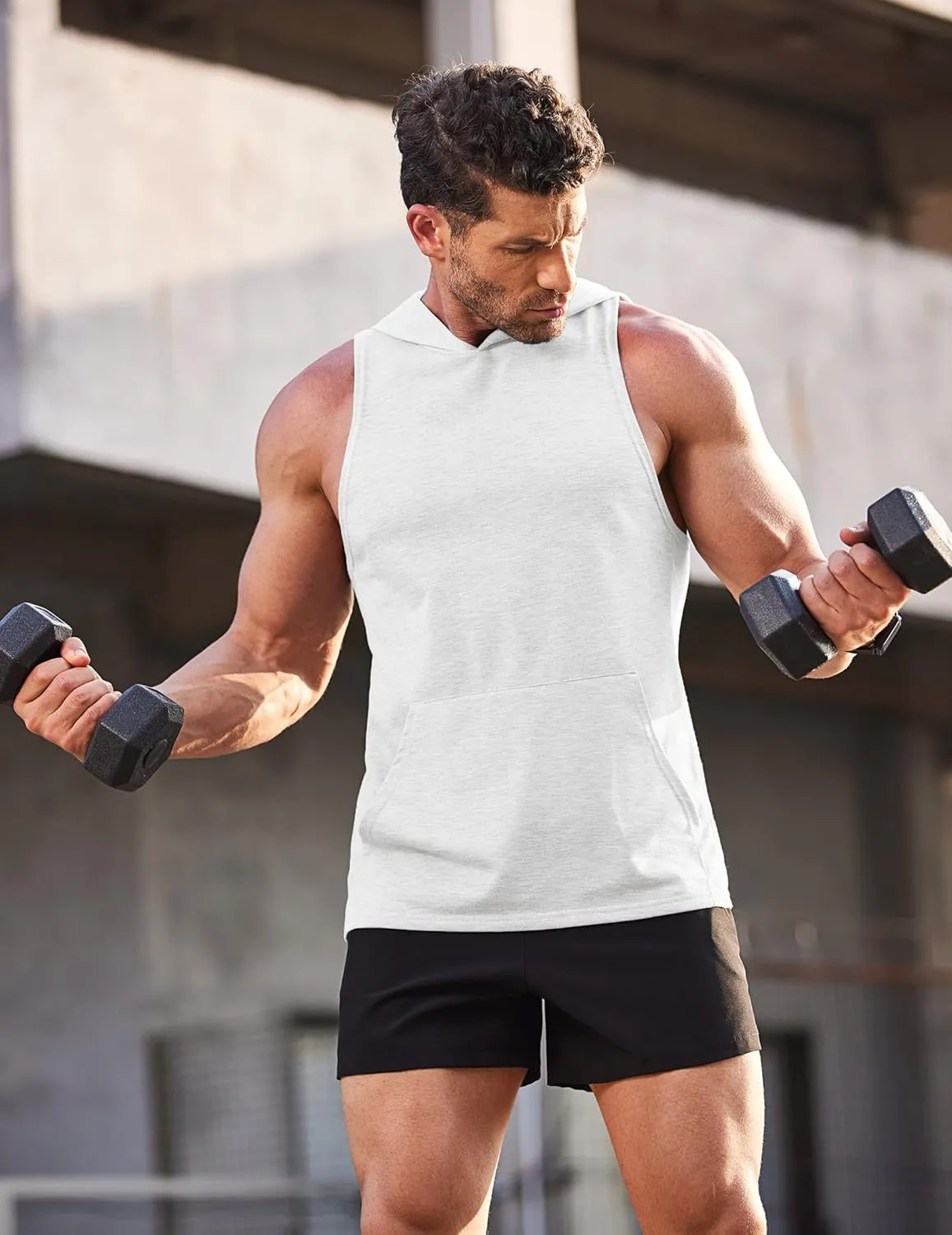 COOFANDY Men's Workout Hooded Tank Tops Bodybuilding Muscle Cut Off T Shirt Sleeveless Gym Hoodies
