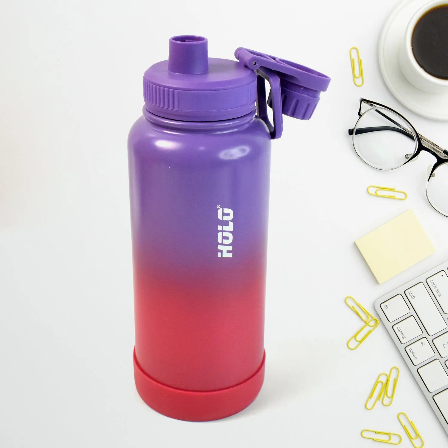 Customize Two Tone Pink Stainless Steel Water Bottle | Copper Coated Vacuum Insulation | Powder Coated | Secure Grip | Leakproof Easy Pour Cap (1000ml)
