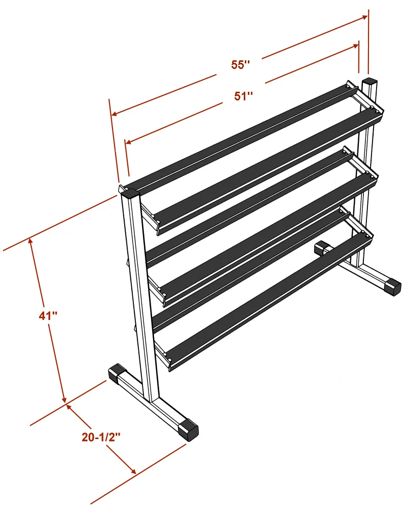 Deltech Fitness 55" Three-Tier Dumbbell Rack (DF516)