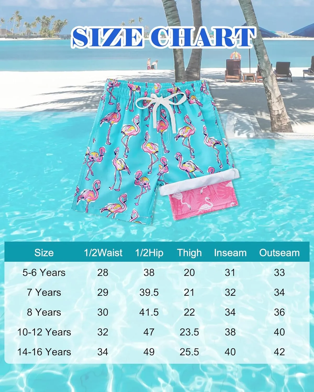 Funnycokid Boys Swim Trunks with Compression Liner Kids Anti-Chafe Swim Shorts Quick Dry Bathing Suit 5-16T