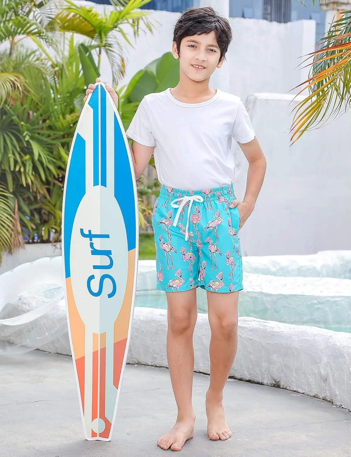 Funnycokid Boys Swim Trunks with Compression Liner Kids Anti-Chafe Swim Shorts Quick Dry Bathing Suit 5-16T