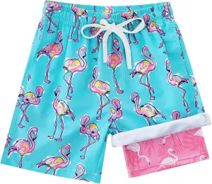 Funnycokid Boys Swim Trunks with Compression Liner Kids Anti-Chafe Swim Shorts Quick Dry Bathing Suit 5-16T