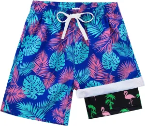 Funnycokid Boys Swim Trunks with Compression Liner Kids Anti-Chafe Swim Shorts Quick Dry Bathing Suit 5-16T