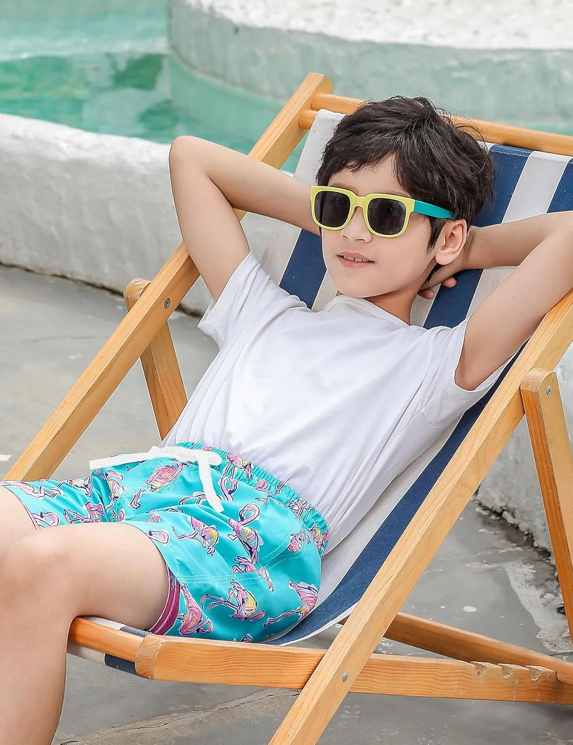 Funnycokid Boys Swim Trunks with Compression Liner Kids Anti-Chafe Swim Shorts Quick Dry Bathing Suit 5-16T