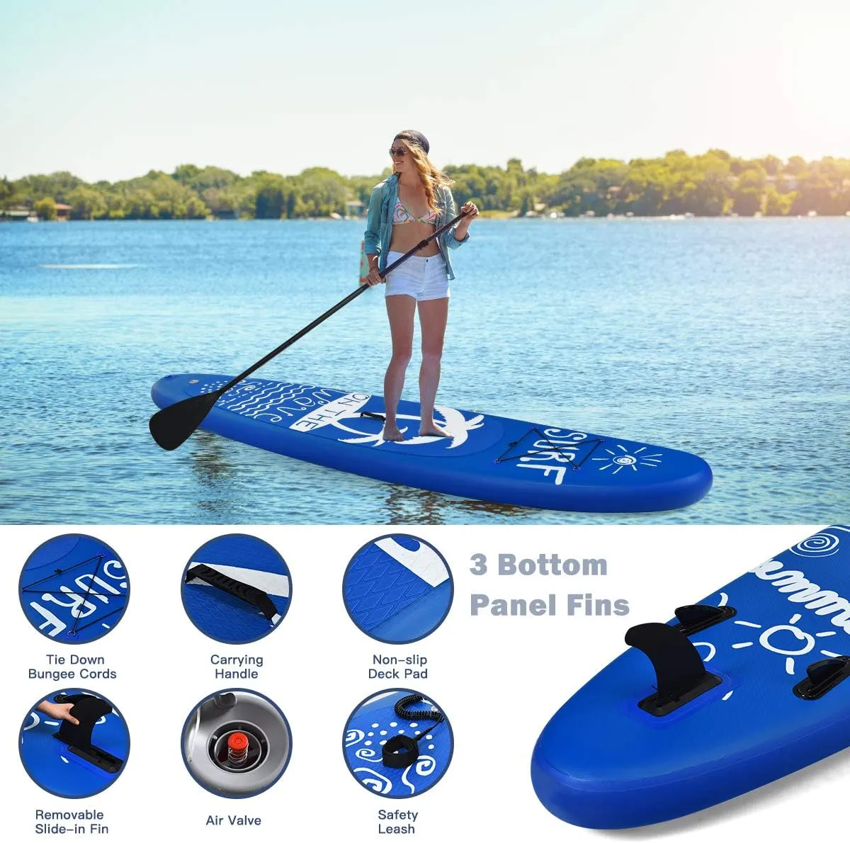 Goplus 9.8'/10'/11' Inflatable Stand Up Paddle Board, 6.5 Thick SUP with Premium Accessories and Carry Bag, Wide Stance, Bottom Fin for Paddling, Surf Control, Non-Slip Deck, for Youth and Adult