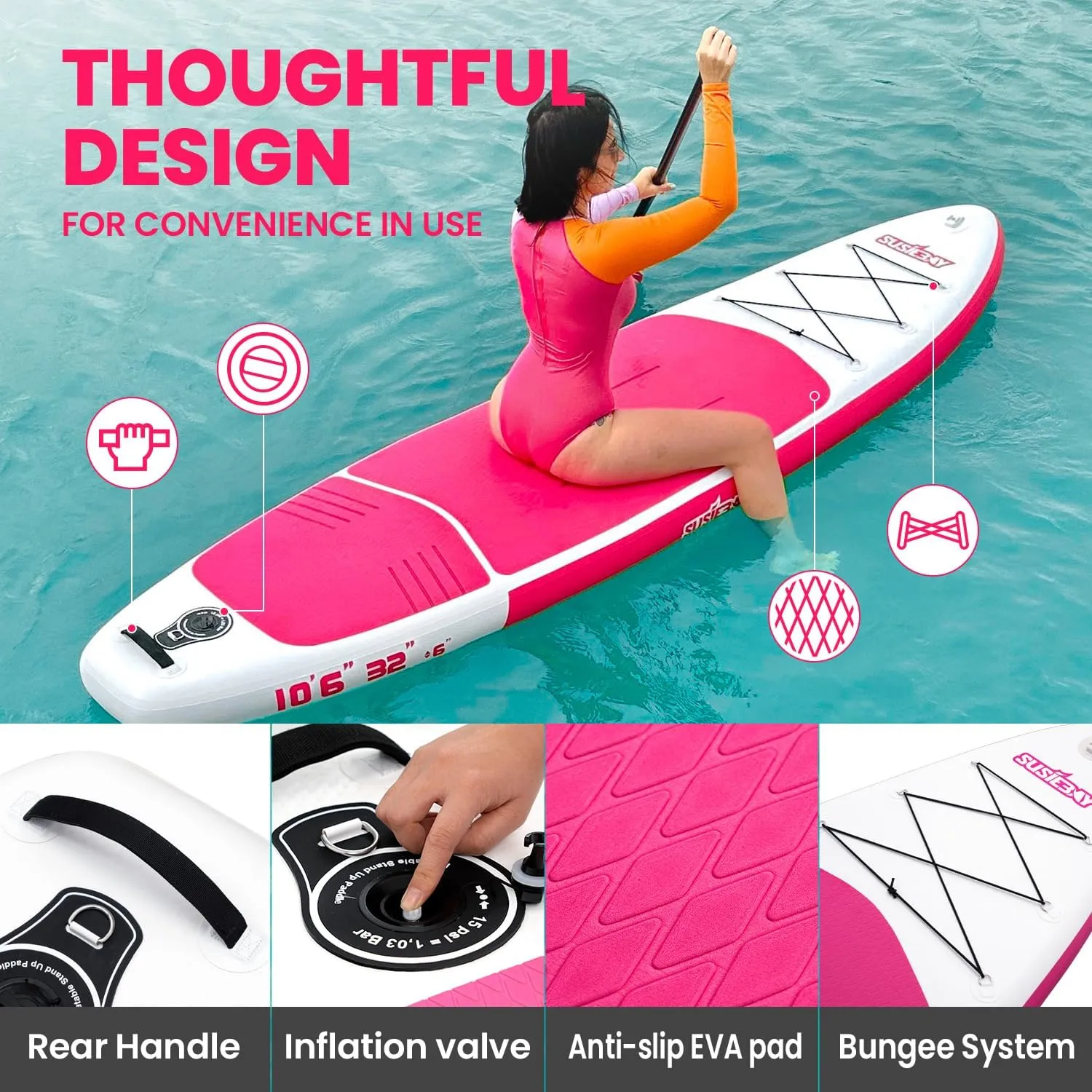 Inflatable Stand Up Paddle Board with SUP Accessories,Inflatable Paddle Boards for Adults & Youth, Anti-Slip EVA Deck,Wide Stance,Dual Action Pump,108L Backpack