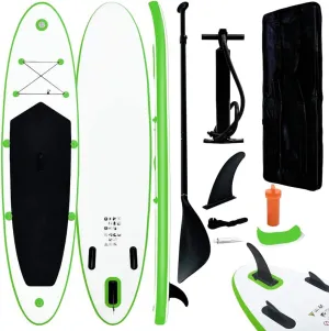 Inflatable Stand Up Paddleboard Set for Learning and Recreation, Puncture-Proof, Green and White