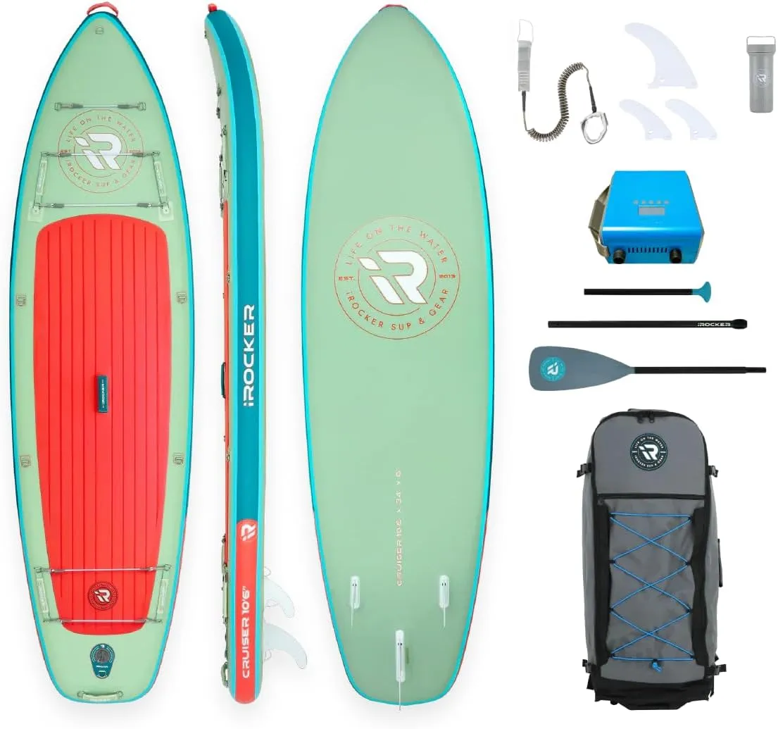 iROCKER Cruiser 7.0 Inflatable Stand Up Paddle Board Premium SUP and Accessories - Beginner Friendly - Extra Wide Base - Tandem Capable