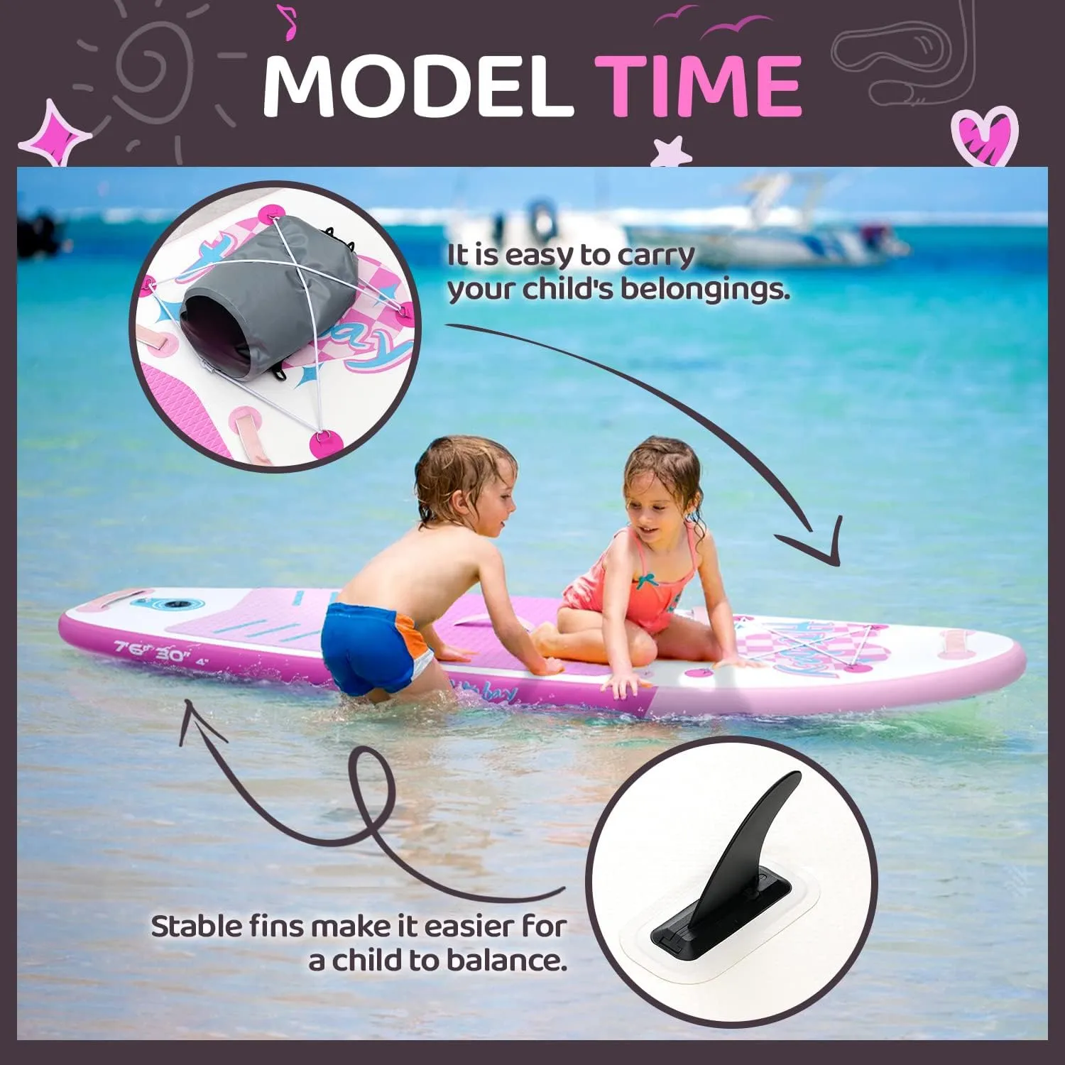 Kids Paddle Board with SUP Accessories, Child Paddle Board Durable, Lightweight, Stable Design, Wide Non-Slip Deck, 7.6ft 8ft 9.6ft Inflatable Paddle Boards for Kids & Youth