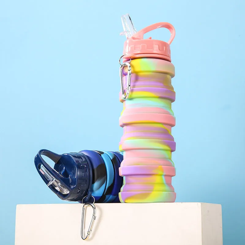 New silicone folding telescopic sports water bottle outdoor travel folding camouflage water cup