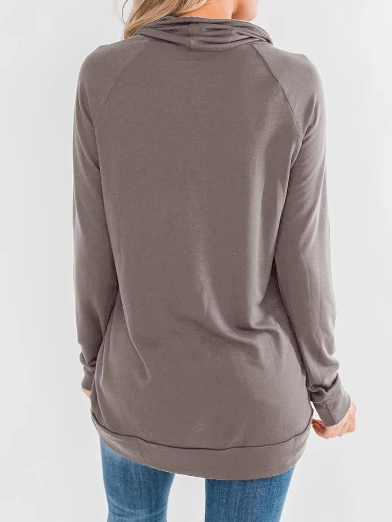 Orchidays Womens Long Sleeve Sweatshirt Cowl Neck Workout Tunic Tops Casual Drawstring Pullovers