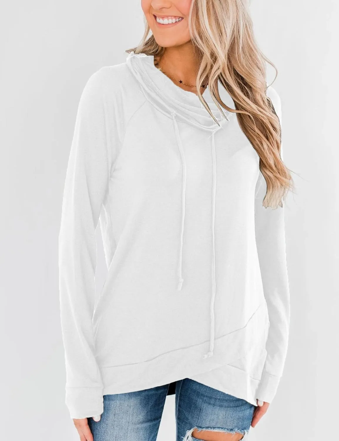 Orchidays Womens Long Sleeve Sweatshirt Cowl Neck Workout Tunic Tops Casual Drawstring Pullovers