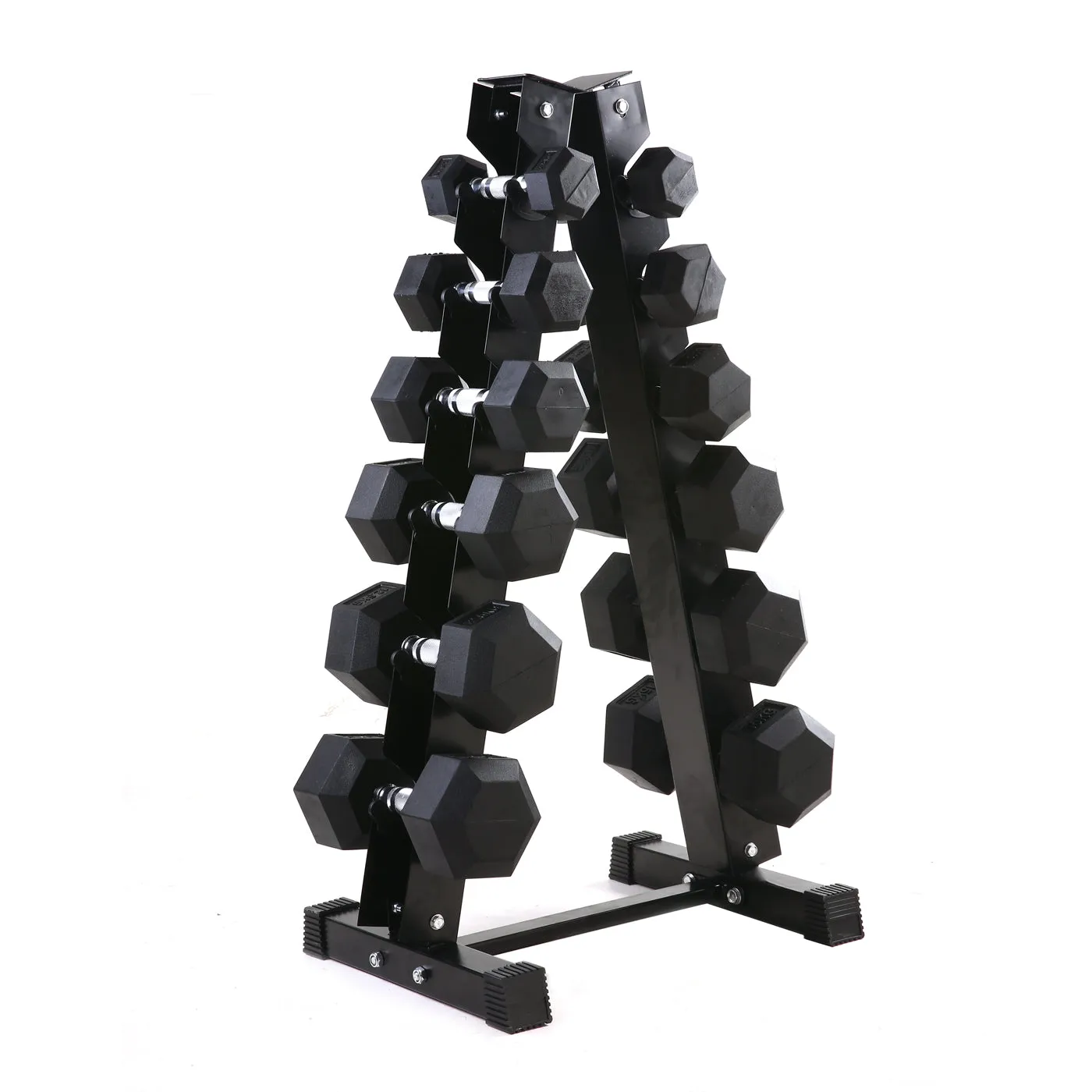 Rubber Hex Dumbbell Set & Vertical Rack - 6 Pairs (Starter Package)