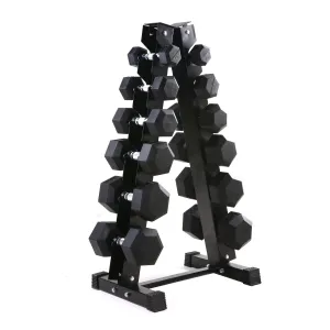 Rubber Hex Dumbbell Set & Vertical Rack - 6 Pairs (Starter Package)