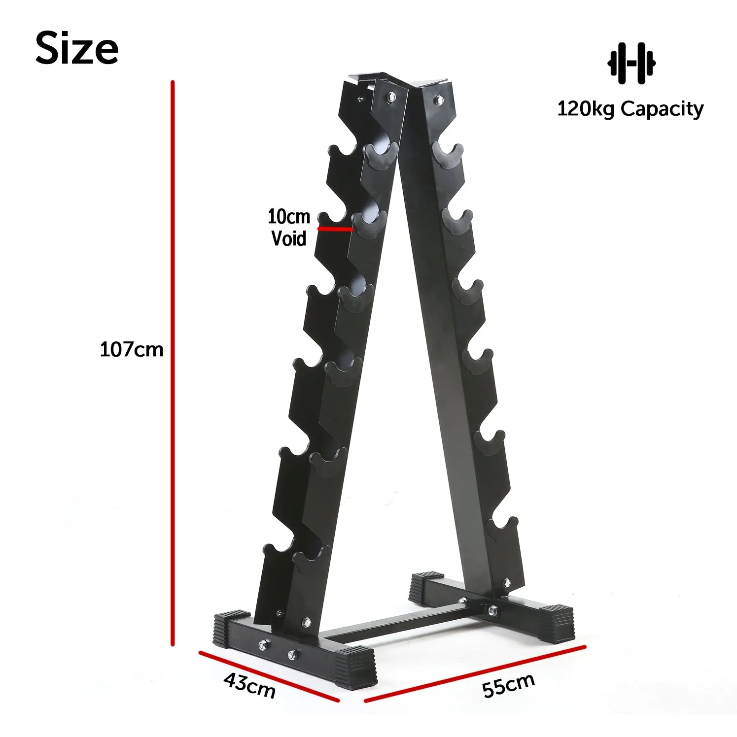 Rubber Hex Dumbbell Set & Vertical Rack - 6 Pairs (Starter Package)