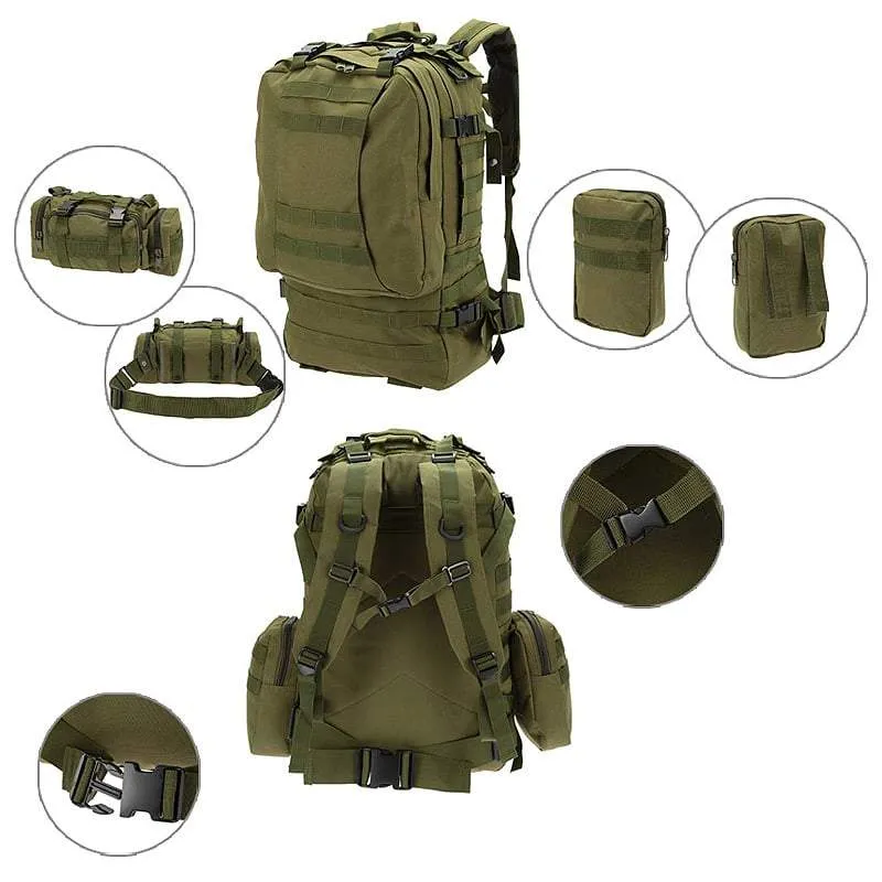 SA-3M50 Large Military Style Outdoor 50L Backpack/Daypack w/ 3 MOLLE Bags