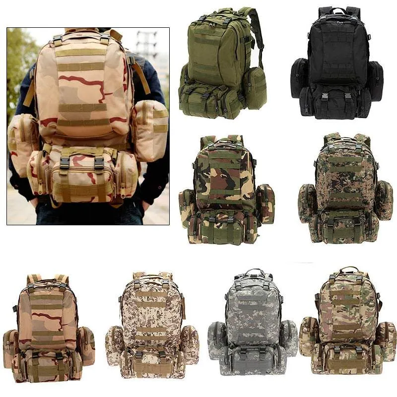 SA-3M50 Large Military Style Outdoor 50L Backpack/Daypack w/ 3 MOLLE Bags
