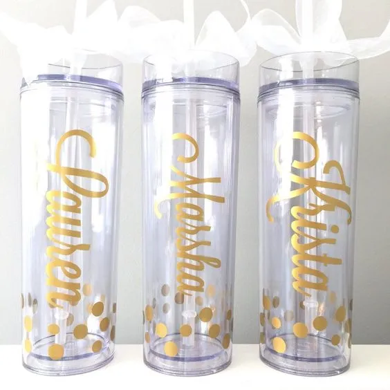 Skinny Drinking Tumbler 473ml Acrylic Transparent Color 7x21cm Reusable with Lid & Straw