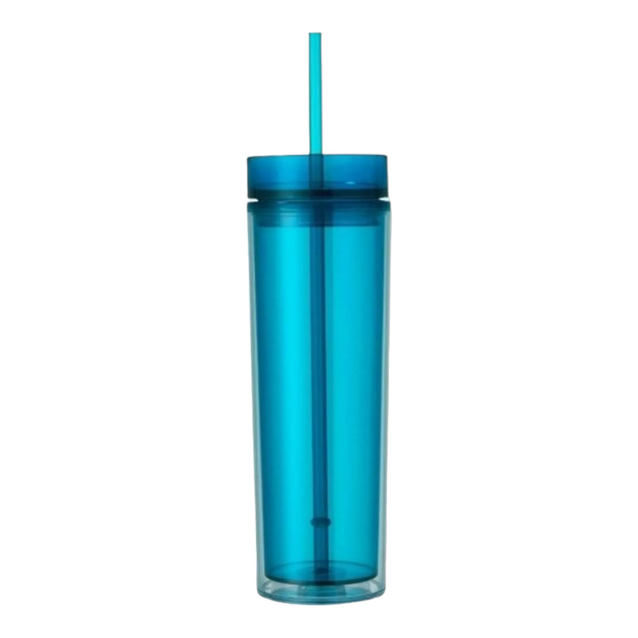 Skinny Drinking Tumbler 473ml Acrylic Transparent Color 7x21cm Reusable with Lid & Straw