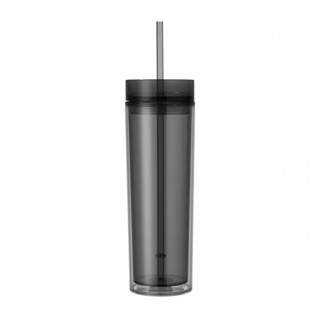 Skinny Drinking Tumbler 473ml Acrylic Transparent Color 7x21cm Reusable with Lid & Straw
