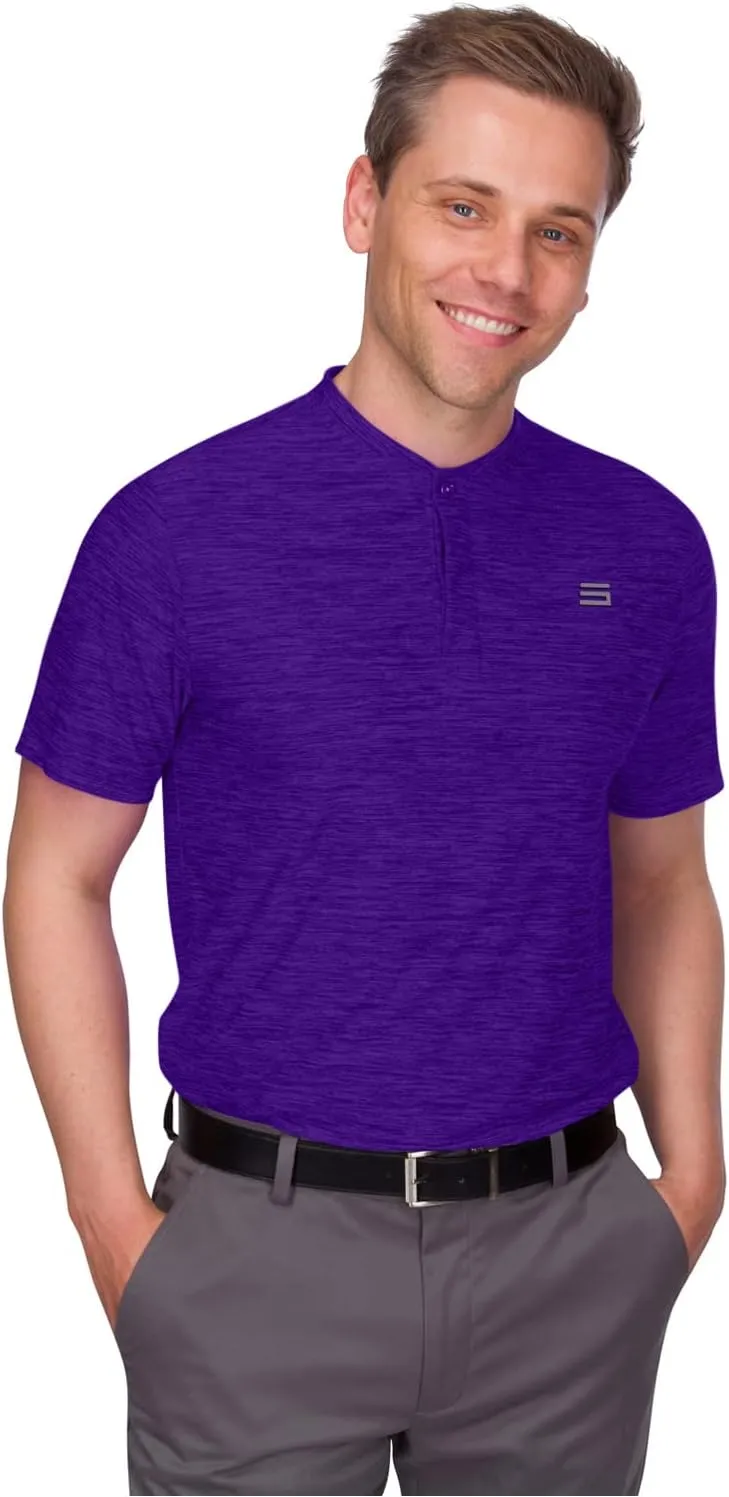 Three Sixty Six Collarless Golf Shirts for Men - Quick Dry Short Sleeve T-Shirt with 4-Way Stretch Fabric & UPF 30