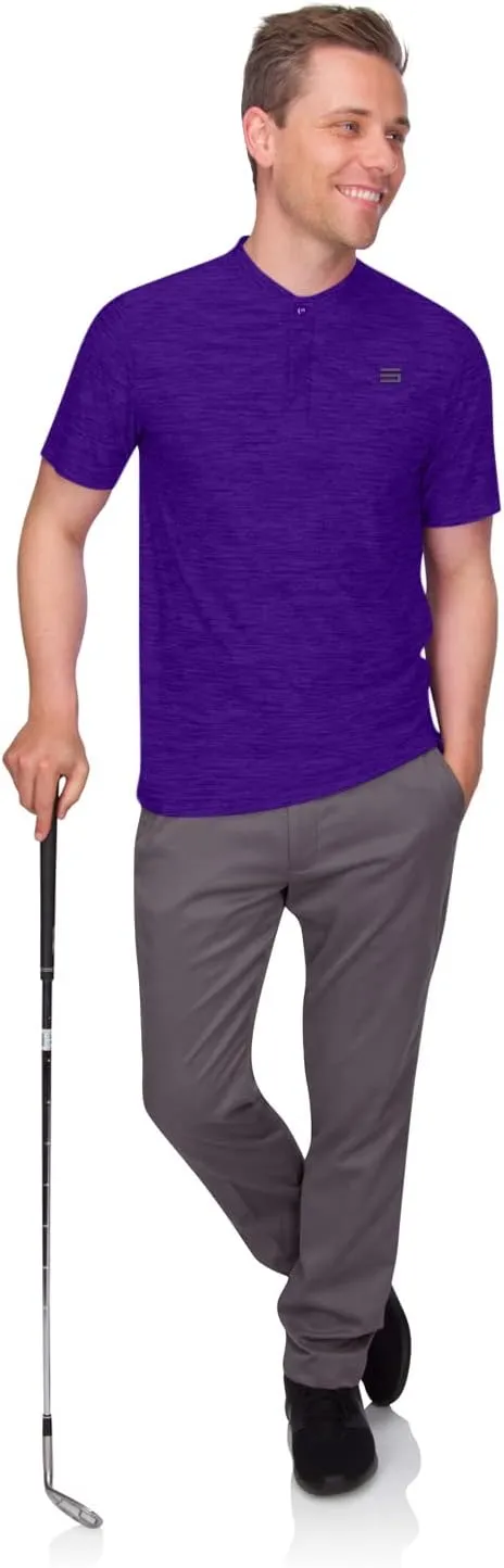 Three Sixty Six Collarless Golf Shirts for Men - Quick Dry Short Sleeve T-Shirt with 4-Way Stretch Fabric & UPF 30
