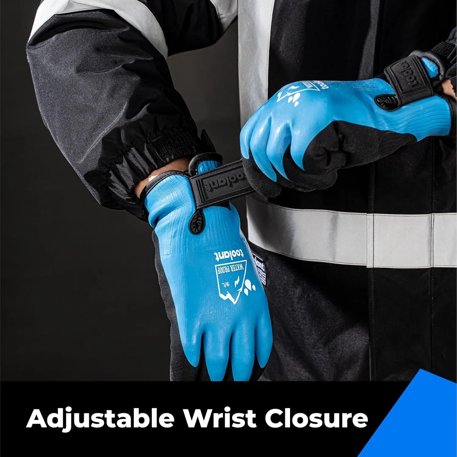 toolant 100% Waterproof Gloves Bulk Pack, 3 Pairs, Winter Work Gloves for Cold Weather, Touchsreen, Warm Freezer Gloves, Thermal Insulated, With Grip, Blue, Medium