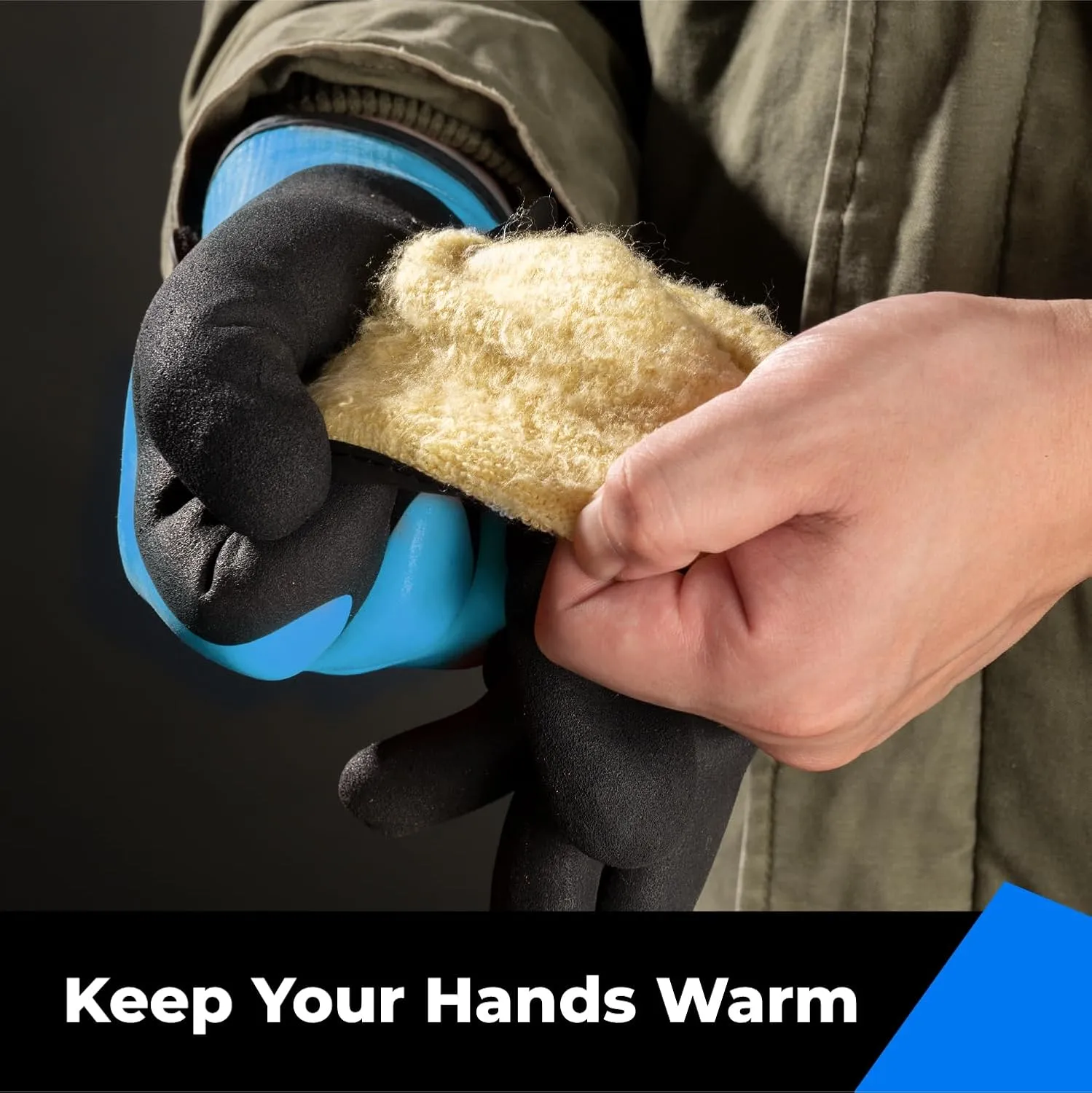 toolant 100% Waterproof Gloves Bulk Pack, 3 Pairs, Winter Work Gloves for Cold Weather, Touchsreen, Warm Freezer Gloves, Thermal Insulated, With Grip, Blue, Medium