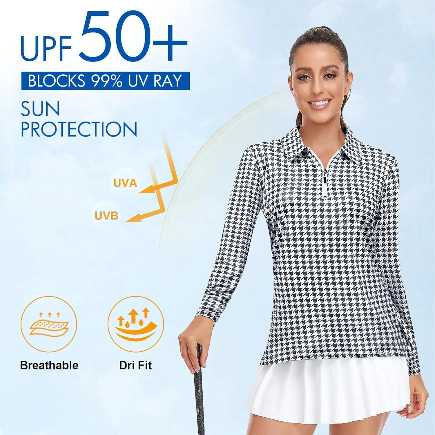 Viracy Womens Golf Shirt UPF50  Sun Protection Long Sleeve 1/4 Zip Up Polo Workout Tops Fast Dry Fit Moisture Wicking